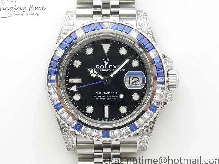 GMT-Master Blue 904L V3 Diamonds Jubilee Dial GMF Bracelet SA3285 II Steel On CHS White Bezel Black Edition Best 0330